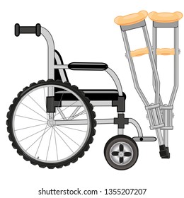 Vector illustration of the invalid s sidercar and crutches
