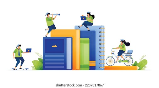 Vector illustration of investing in knowledge. Stacks of books and scholarships. Building a better education future. Growth of educational development. Can use for ad, poster, campaign, website, apps