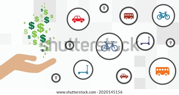 vector illustration of investing\
money in electric mobility vehicles transportation\
system