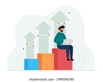 Vector illustration of investment and analysis money cash profits. Concept of financial investments. Economic strategy.