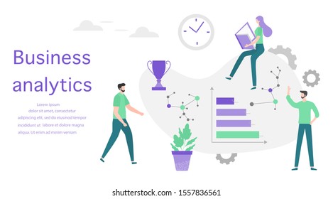 Vector illustration Investment growth, financial increase, development People Research, strategy selection, statistics, planning, marketing, study of performance indicators Business analysis concept