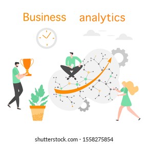 Vector illustration Investment growth, financial increase, development People Research, strategy selection, statistics, planning, marketing, study of performance indicators Business analysis concept