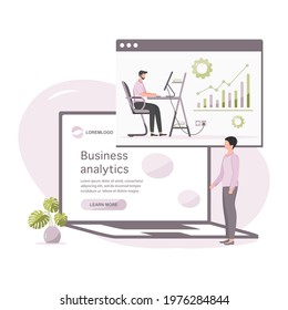 Vector illustration Investment growth, financial increase, development People Research, strategy selection, statistics, planning, marketing, study of performance indicators Business analysis concept