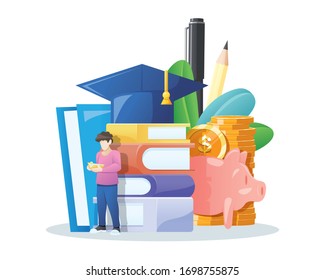 Vector illustration Investment in knowledge. Student investing in education, Student loans investment in knowledge. Finance education investment concept. Vector illustration in flat style