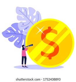 vector illustration, investment management, businesspeople observing income and cash profits, career growth towards success, flat color icons, business analysis.