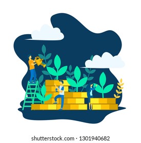 	
vector illustration, investment management, the company is engaged in the joint construction and the cultivation of cash profits, career growth to success, flat color icons, business analysis