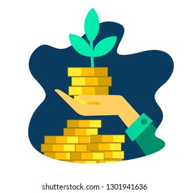 	
vector illustration, investment management, the company is engaged in the joint construction and the cultivation of cash profits, career growth to success, flat color hand and money