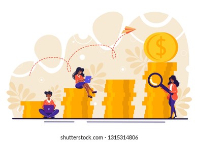 vector illustration, investment management, the company is engaged in the joint construction and the cultivation of cash profits, career growth to success, flat color icons, business analysis