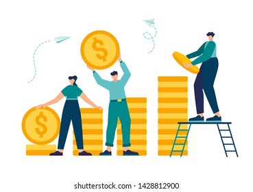 vector illustration, investment management, the company is engaged in the joint construction and the cultivation of cash profits, career growth to success, flat color icons, business 