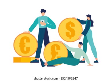 Vector illustration, investment management, the company is engaged in the joint construction and growth of cash profit, career growth to success, flat color icons, business analysis