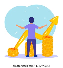 Vector illustration, investment management, corporate finance engaged in joint construction and cash profit cultivation, career growth towards success, flat color icons, business analysis - Vector.