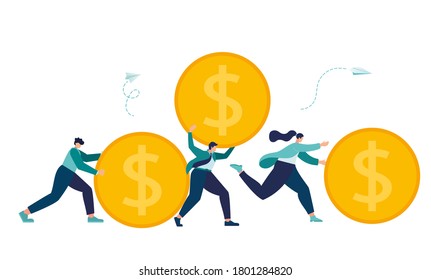 vector illustration, investment management, profit promotion, coins in motion, career growth to success, flat color icons, business
