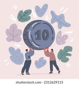 Vector illustration of investors working for profit, dividend Employees investing capital. Investment, money and finance concept