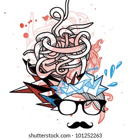 vector illustration of an invisible man with black mustache