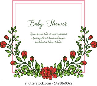 Vector illustration invitation card baby shower for art leaf flower frames