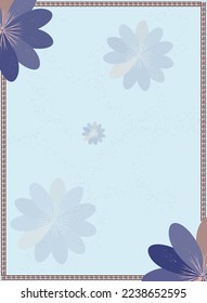 Vector illustration of Invitation card background design, dark blue gray, rose brown color flowers with bole color border azure x 11 web on background. wedding card, party invitation ,greeting.