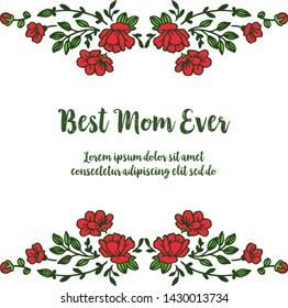 Vector illustration invitation card best mom with cute red wreath frame