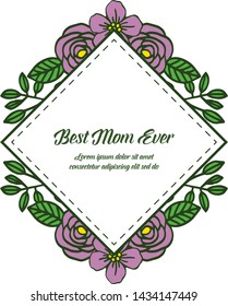 Vector illustration invitation card best mom for various artwork purple flower frame