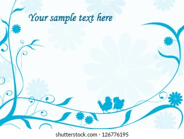 Vector illustration. Invitation card with blue sparrow.