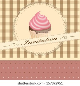 vector illustration invitation card with cake on the vintage background- eps10