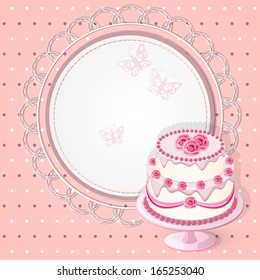 vector illustration invitation card with cake on the vintage background- eps10