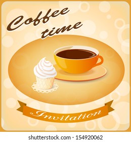 vector illustration invitation card with coffee and cake - eps10