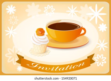 vector illustration invitation card with coffee and cake - eps10