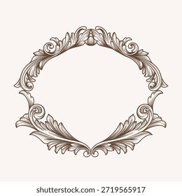 Ilustración vectorial de un marco de tarjeta de invitación grabado de marco barroco vintage, borde detallado floral retro cresta de boda, scrollwork para tarjeta de felicitación, certificado, scrapbook