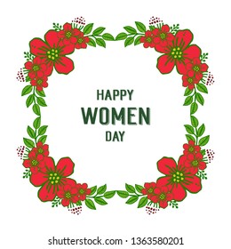 Vector illustration invitation card happy women day for crowd of leaf flower frames