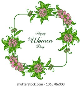 Vector illustration invitation card happy women day for beauty of leaf flower frame
