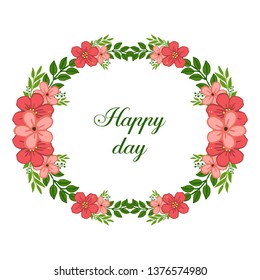 Vector illustration invitation card happy day with round orange wreath frame hand drawn
