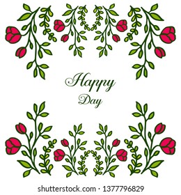 Vector illustration invitation card happy day with elegant pink flower frame hand drawn