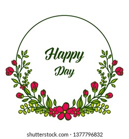 Vector illustration invitation card happy day with elegant pink flower frame hand drawn