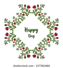Vector illustration invitation card happy day with elegant pink flower frame