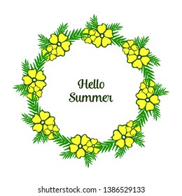 Vector illustration invitation card hello summer with elegant yellow wreath frame