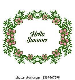 Vector illustration invitation card hello summer with texture pink flower frame