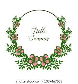 Vector illustration invitation card hello summer with texture pink flower frame