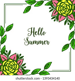 Vector illustration invitation card hello summer for rose colorful wreath frame hand drawn