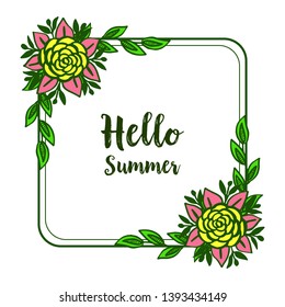 Vector illustration invitation card hello summer for rose colorful wreath frame hand drawn