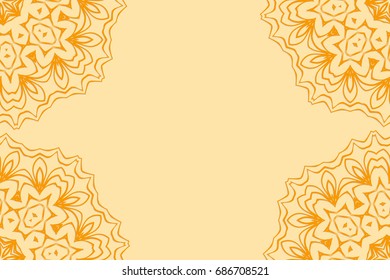 Vector illustration of invitation card to holiday. Floral mandala ornament. Bright. Wedding. Birthday. orange color.