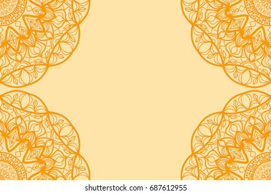 Vector illustration of invitation card to holiday. Floral mandala ornament. Bright. Wedding. Birthday. orange color.
