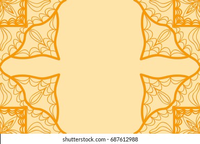 Vector illustration of invitation card to holiday. Floral mandala ornament. Bright. Wedding. Birthday. orange color.