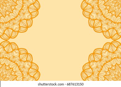 Vector illustration of invitation card to holiday. Floral mandala ornament. Bright. Wedding. Birthday. orange color.