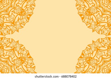 Vector illustration of invitation card to holiday. Floral mandala ornament. Bright. Wedding. Birthday. orange color.
