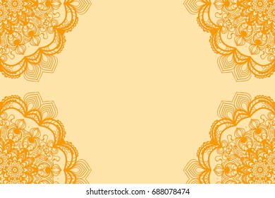 Vector illustration of invitation card to holiday. Floral mandala ornament. Bright. Wedding. Birthday. orange color.