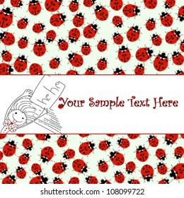 Vector illustration of invitation card with ladybugd for kids
