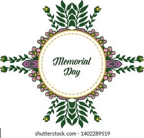 Vector illustration invitation card memorial day with crowd of purple rose flower frames blooms