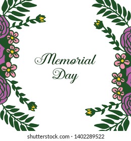 Vector illustration invitation card memorial day with crowd of purple rose flower frames blooms