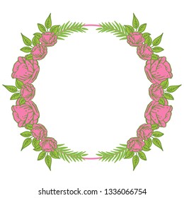 Vector illustration invitation card with pink floral frame blooms hand drawn