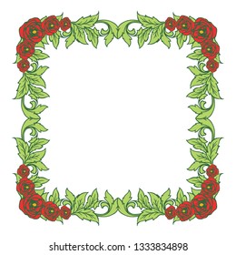 Vector illustration invitation card with rose red flower frame hand drawn